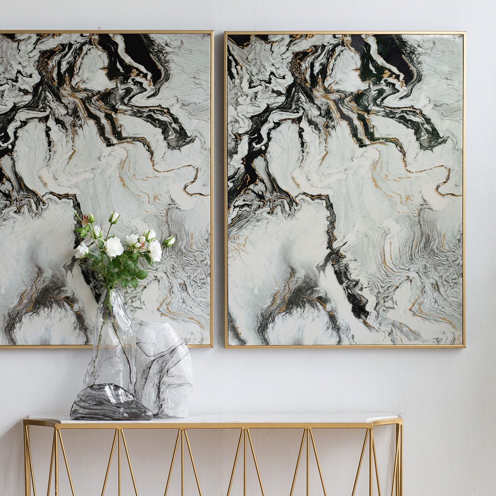 Set of Two White Framed Art
