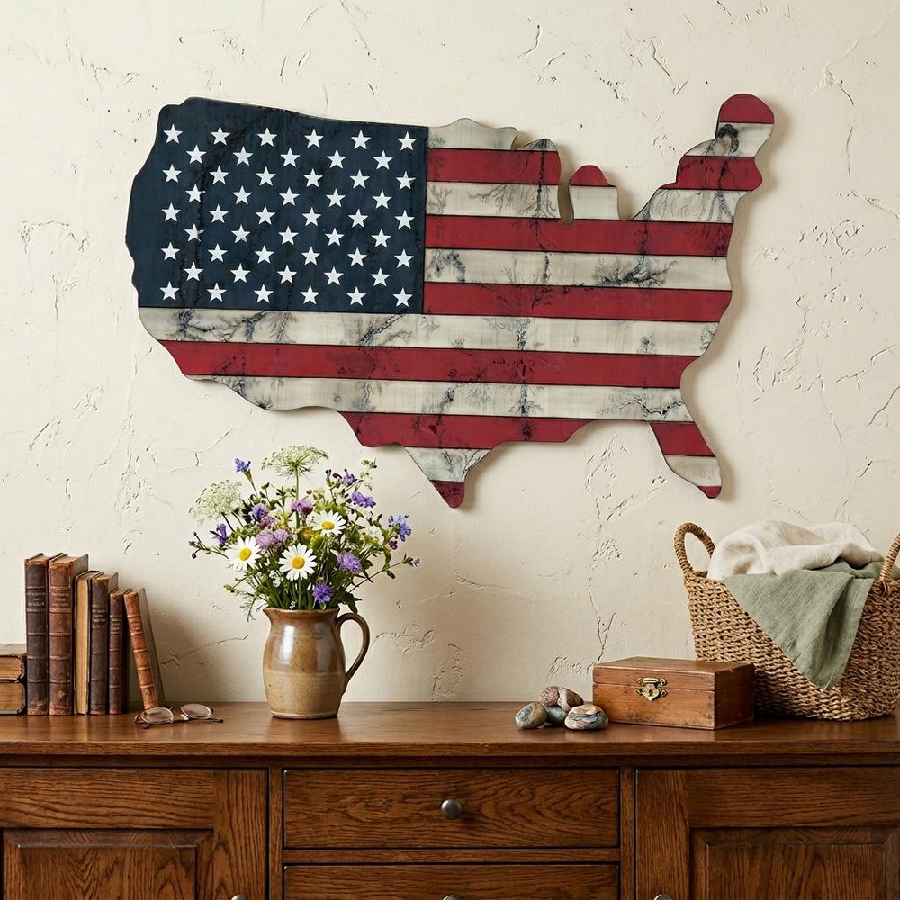 USA Americana 27" X 19" Blue Red And White Wood Hanging Wall Decor